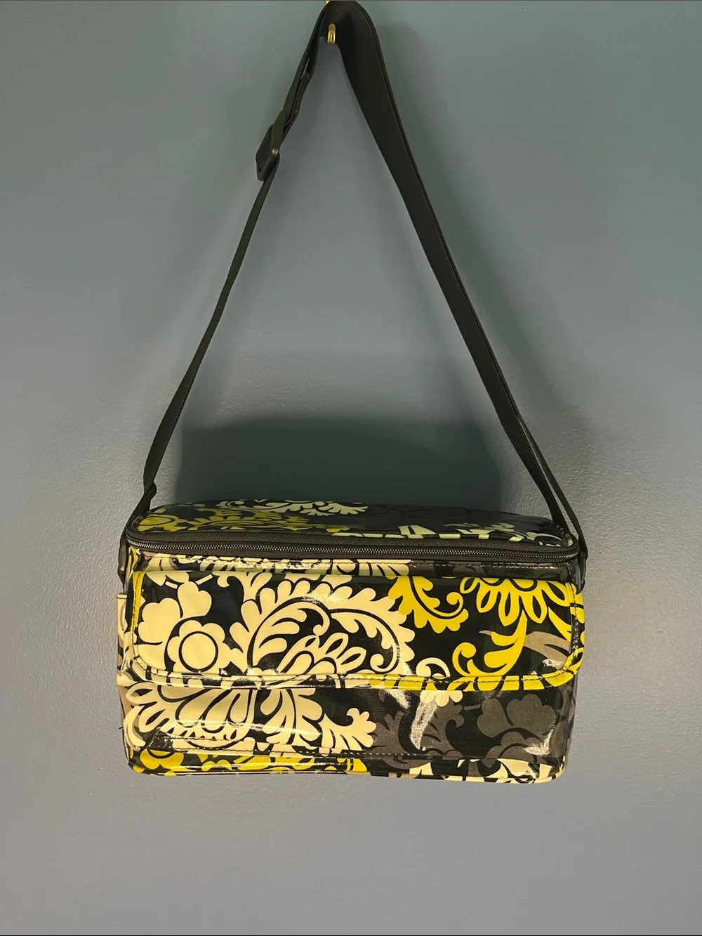 Vera Bradley Black Yellow Floral Shoulder Cosmetic Case